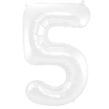 Grote folie ballon cijfer 5 (86cm) - Mat Wit