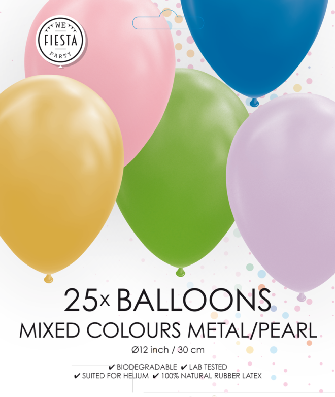 Latex ballonnen parelmoer / metallix mix (31cm) - 25 stuks