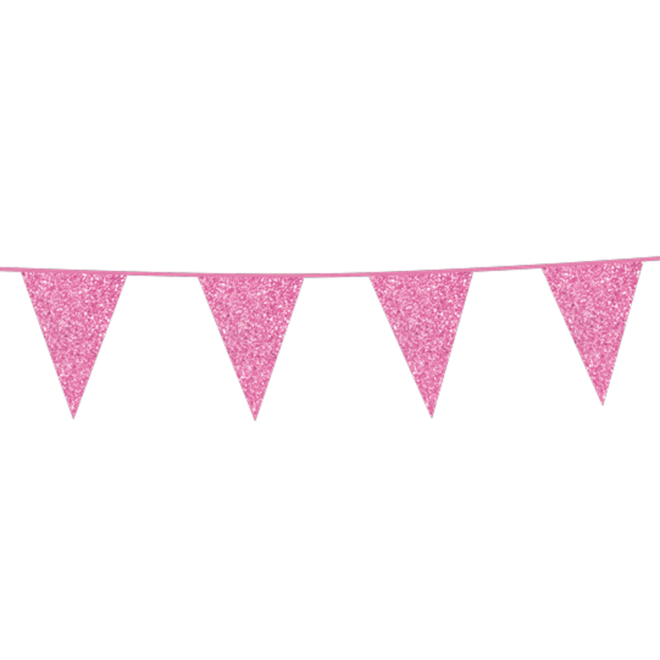 Glitter vlaggenlijn (6m) - Baby Roze