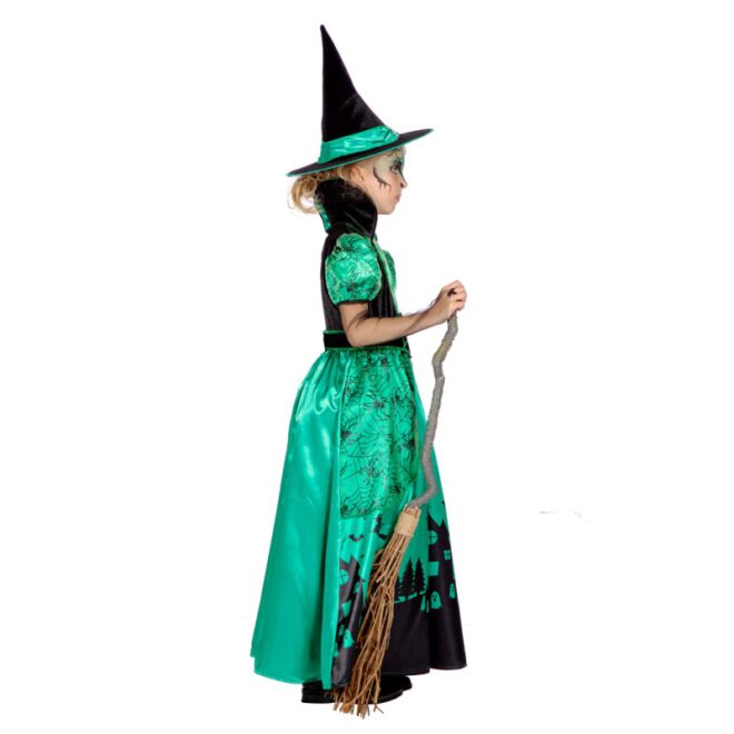 Lange groene heksenjurk voor kinderen