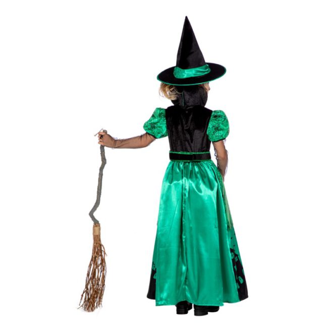 Lange groene heksenjurk voor kinderen