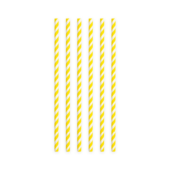 Papieren rietjes gestreept (20st) - geel
