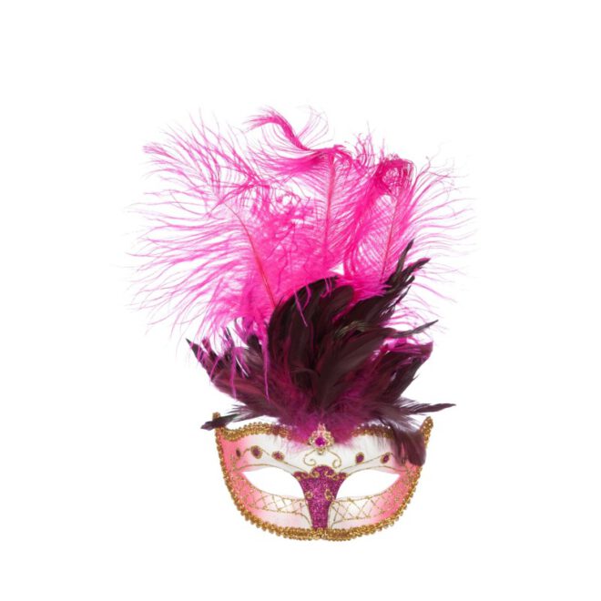 Venetiaans Oogmasker met veren - Roze