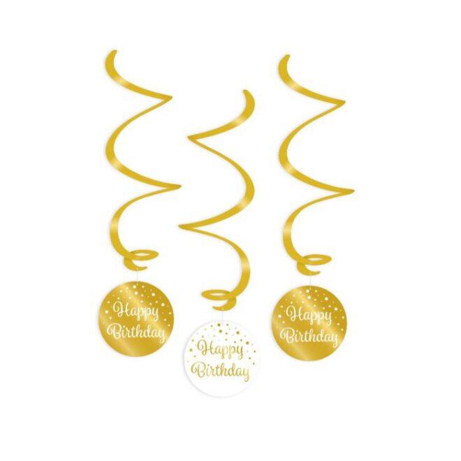 Swirls Gold&White - Happy Birthday (3st)