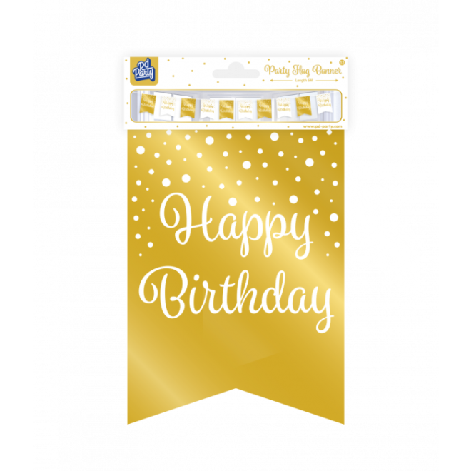 Vlaggenlijn Gold&White - Happy Birthday (6m)