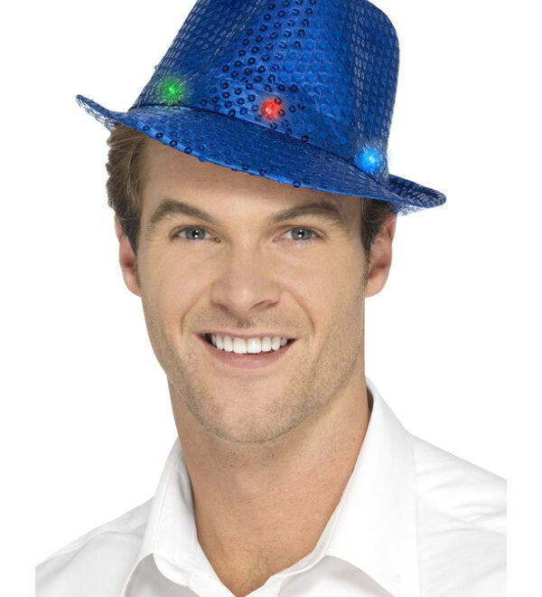 Trilby hoed paillet met LED - Blauw