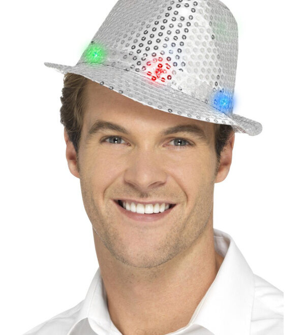 Trilby hoed paillet met LED - Zilver