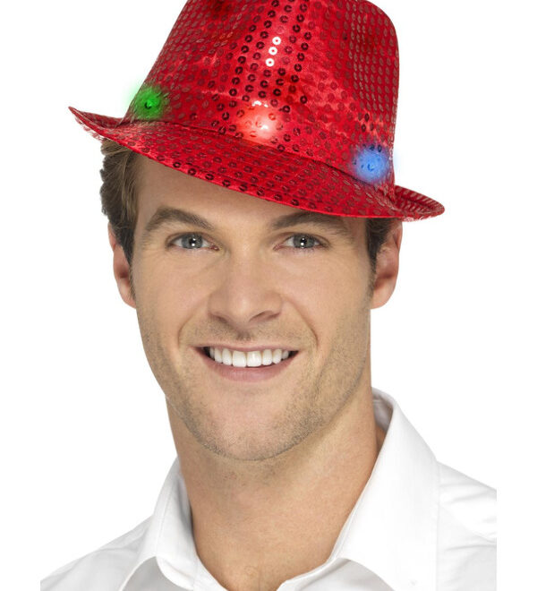 Trilby hoed paillet met LED - Rood