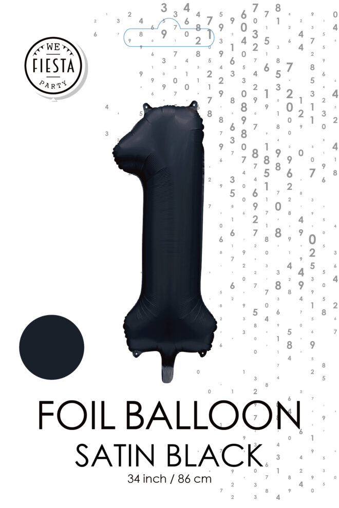 Grote folie ballon cijfer 1 (86cm) - Mat Zwart