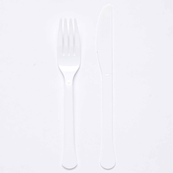 Plastic messen en vorken wit - 24 stuks