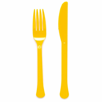 Plastic messen en vorken geel - 24 stuks