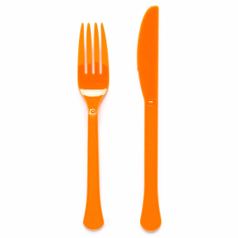 Plastic messen en vorken oranje - 24 stuks