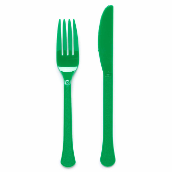 Plastic messen en vorken groen - 24 stuks