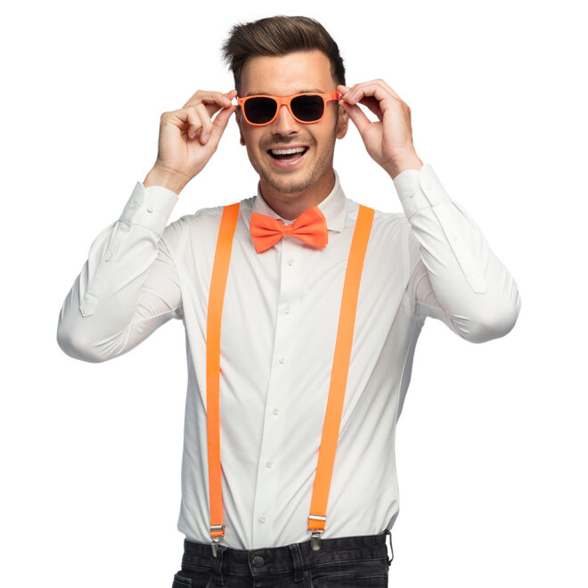 Accessoireset Oranje - partybril, strik en bretels