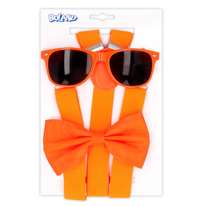 Accessoireset Oranje - partybril, strik en bretels