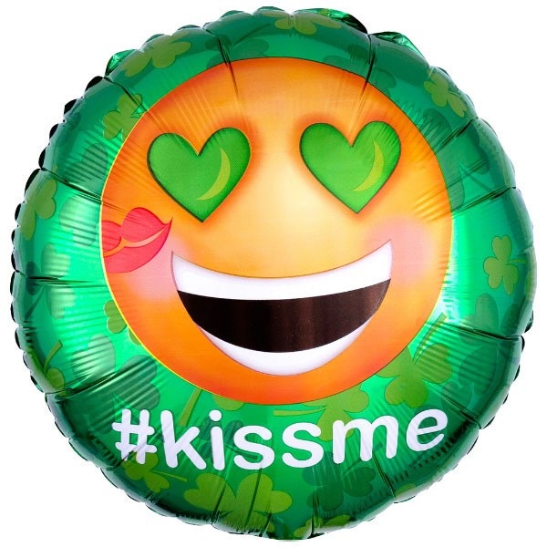 Folieballon st. Patrick's Kiss me Emoticon 18 inch