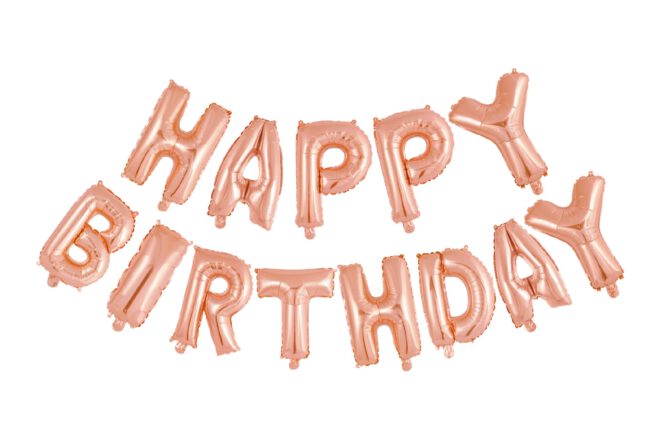 Mini folieballonnen slinger Happy Birthday - rosé goud
