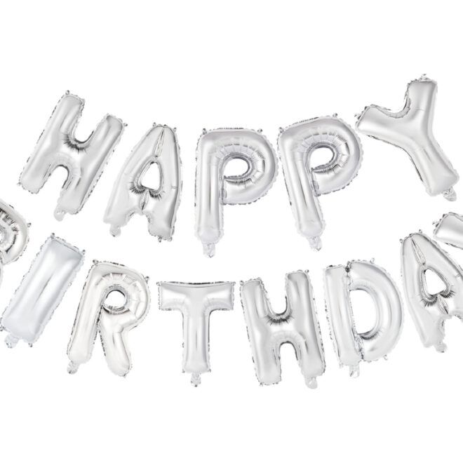 Mini folieballonnen slinger Happy Birthday - zilver