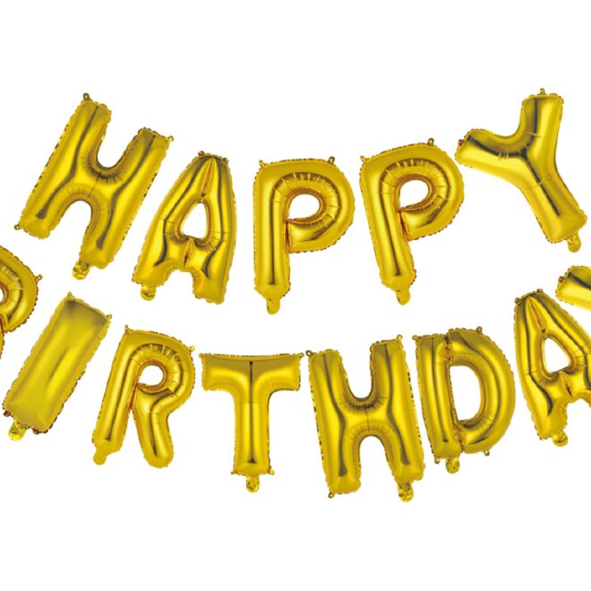 Mini folieballonnen slinger Happy Birthday - goud