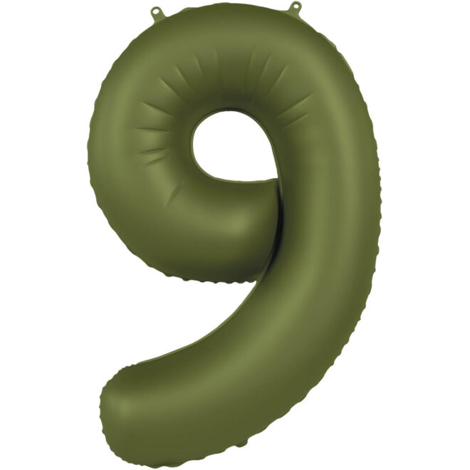 Grote folie ballon cijfer 9 (86cm) - Olive Green