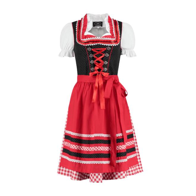 Traditionele Dirndl 3 delig - Rood met Zwart Polka Dot